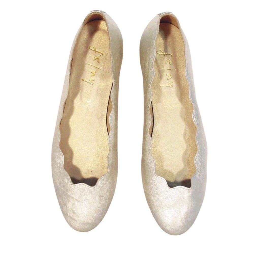 FS/NY Jigsaw $200 Scalloped Metallic Leather Ballet Flats 11 - Made in SPAIN